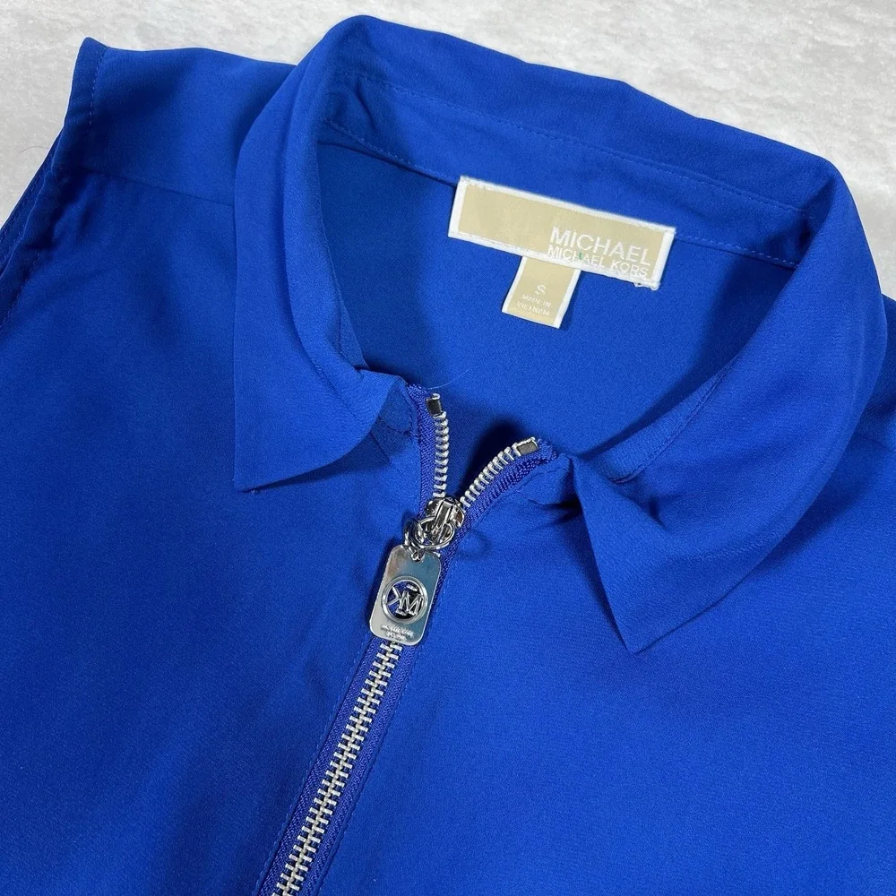 Michael Kors Women's Blue Tank Top Silver Zip‎ Small Sheer Flowy Fairy